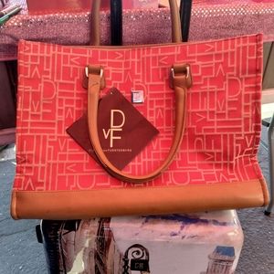 auth DVF diane von furstenburg RED CANVAS tote